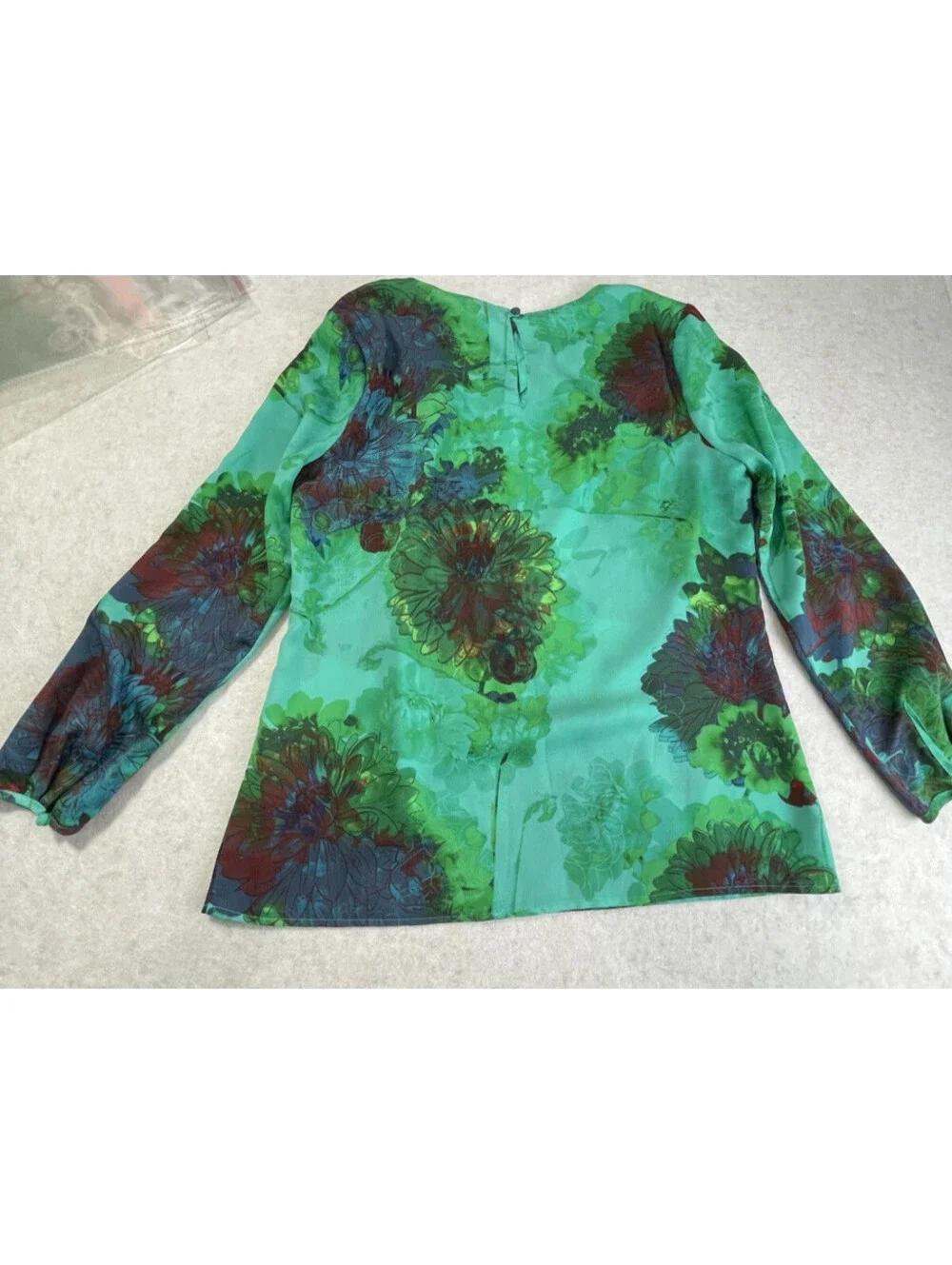 J Crew Women Green Floral Satin Long Sleeve Basic Blouse Round Neck Size XS